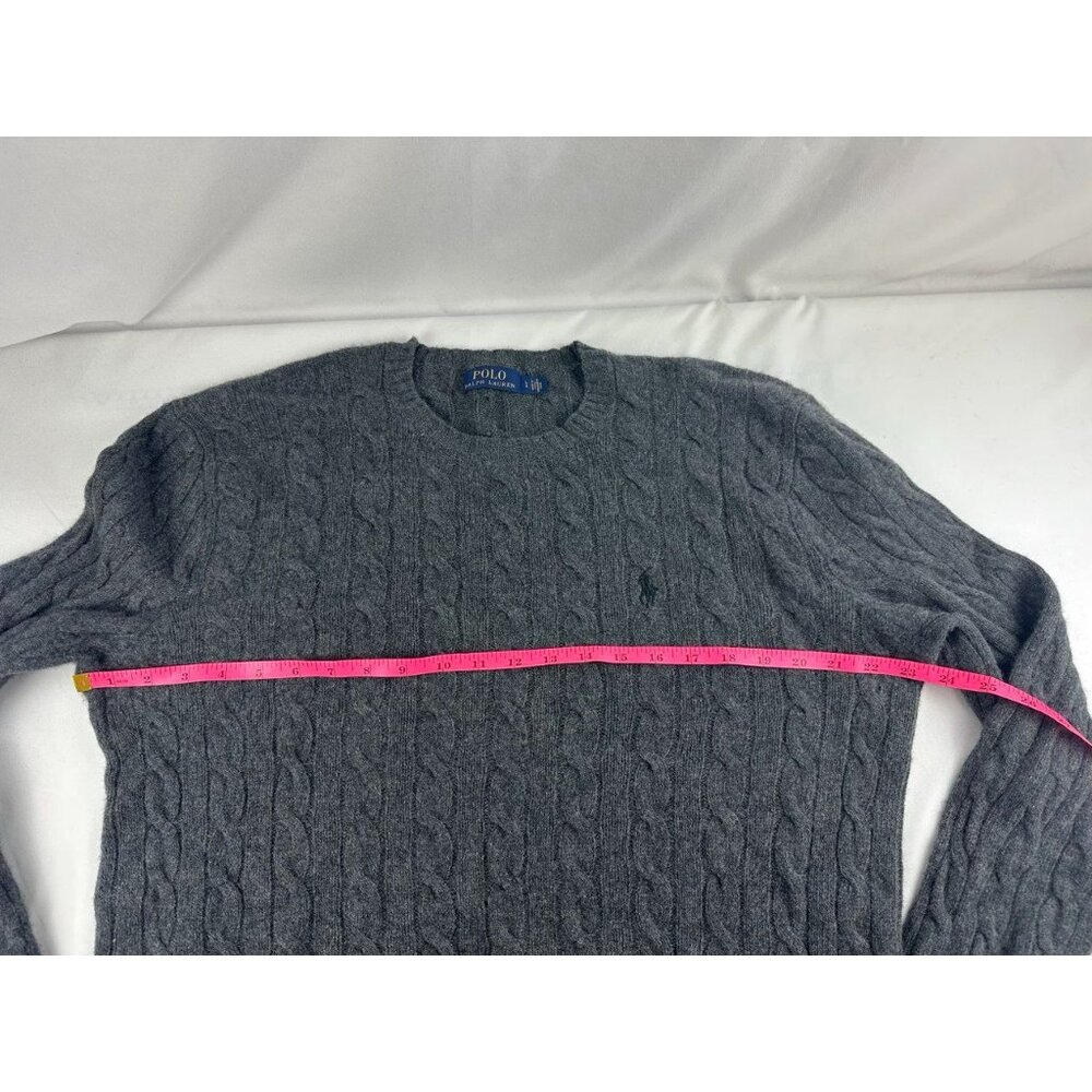 POLO RALPH LAUREN Mens Gray 100% Cashmere Cable Knit Crewneck Sweater sz.L - Picture 7 of 7